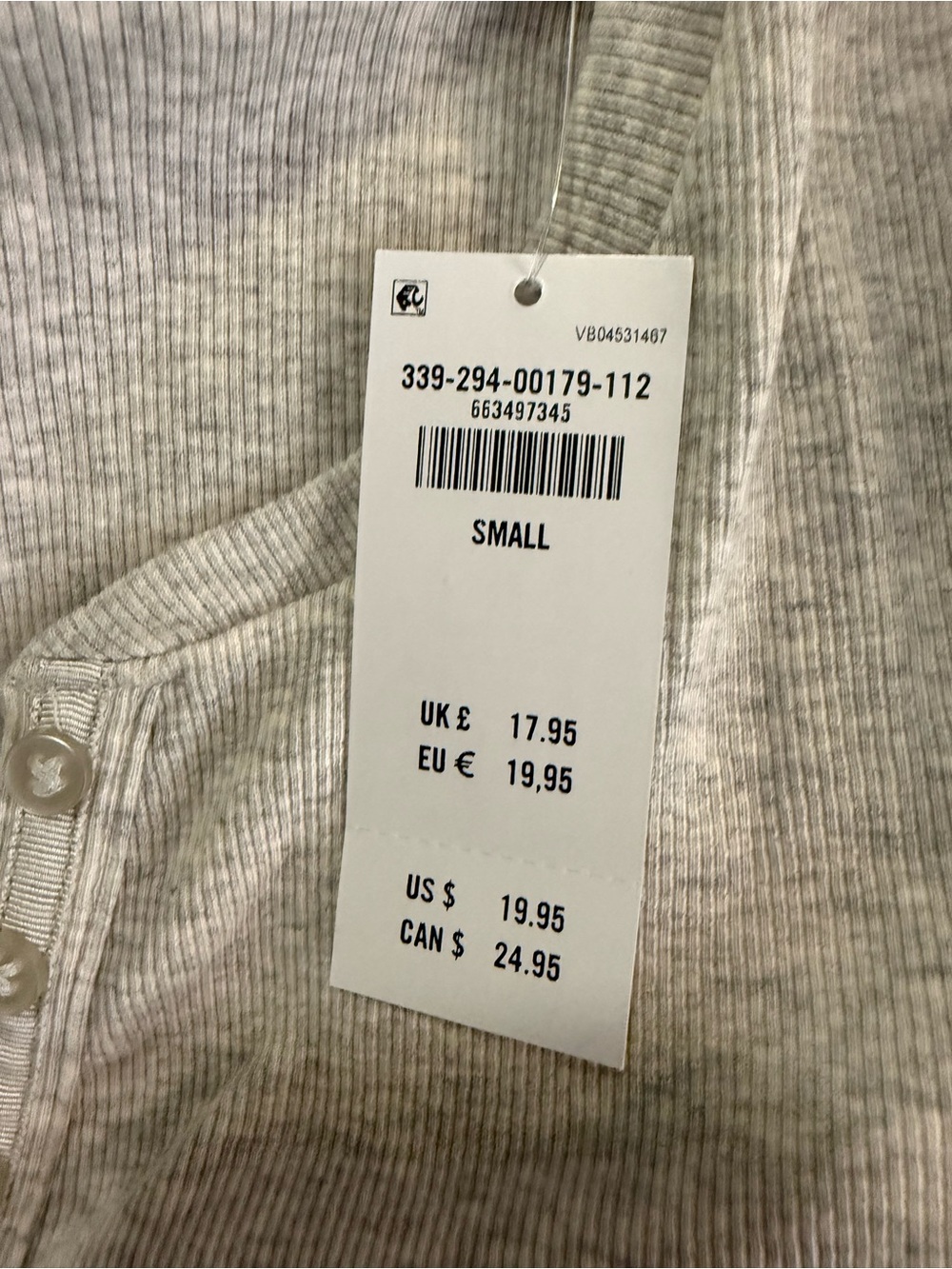 Hollister Light Gray Ribbed Henley Tee - Picture 2 of 6